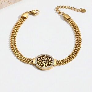 A Europe style tree of life Rhinestone light luxury women's bracelet gold color